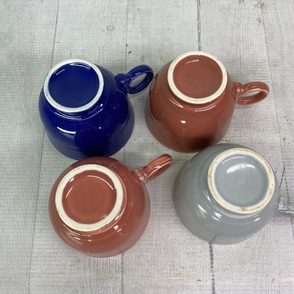 Vintage FIESTAWARE Blue Yellow & Two Pink Ring Handle Tea Coffee 6 oz Cups Set 4 - Picture 7 of 14